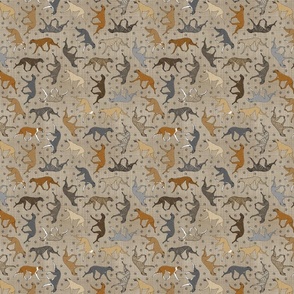 Tiny Trotting dark Greyhounds and paw prints - faux linen