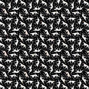 Tiny Trotting light Greyhounds and paw prints - black