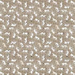 Tiny Trotting light Greyhounds and paw prints - faux linen