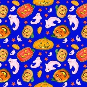 Jack-0-lanterns on blue