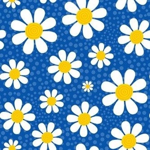 Medium Scale White Daisies Daisy Flowers on Blue