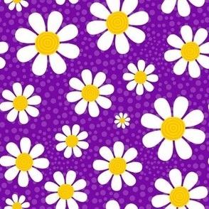 Medium Scale White Daisies Daisy Flowers on Purple