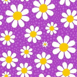 Large Scale White Daisies Daisy Flowers on Magenta Purple