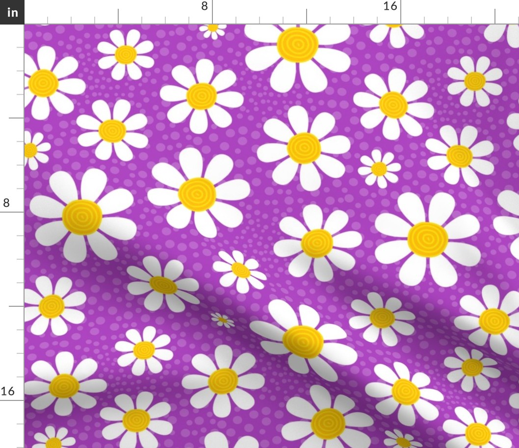 Large Scale White Daisies Daisy Flowers on Magenta Purple