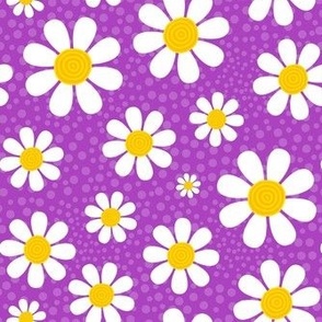 Medium Scale White Daisies Daisy Flowers on Magenta Purple