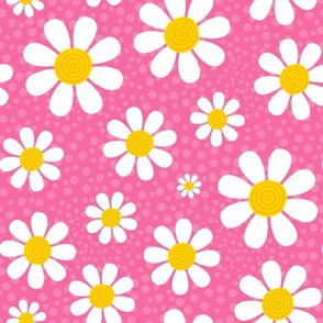Large Scale White Daisies Daisy Flowers on Pink