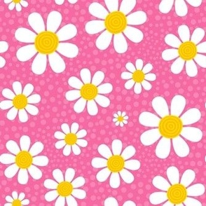 Medium Scale White Daisies Daisy Flowers on Pink