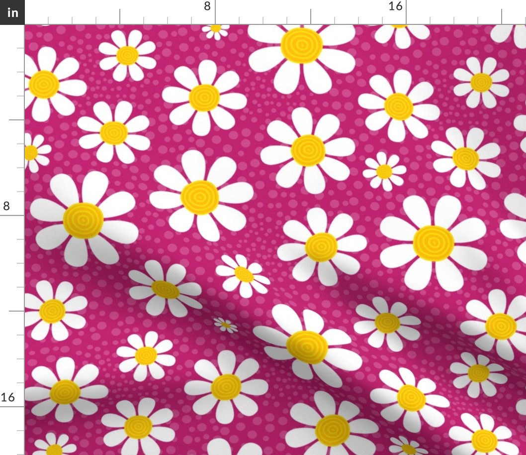 Large Scale White Daisies Daisy Flowers on Hot Pink