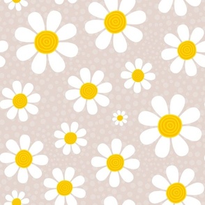 Large Scale White Daisies Daisy Flowers on Stone Light Beige Tan