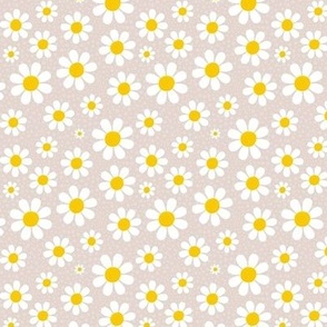 Small Scale White Daisies Daisy Flowers on Stone Light Beige Tan
