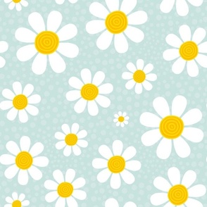 Large Scale White Daisies Daisy Flowers on Pale Aqua Blue
