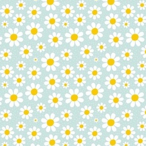 Small Scale White Daisies Daisy Flowers on Pale Aqua Blue