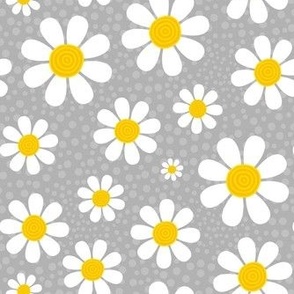 Medium Scale White Daisies Daisy Flowers on Grey