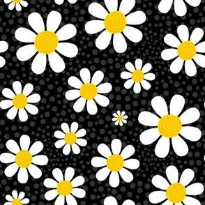 Medium Scale White Daisies Daisy Flowers on Black