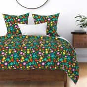 Large Scale Joyful Jungle Colorful Tropical Flowers and Leaves on Navy