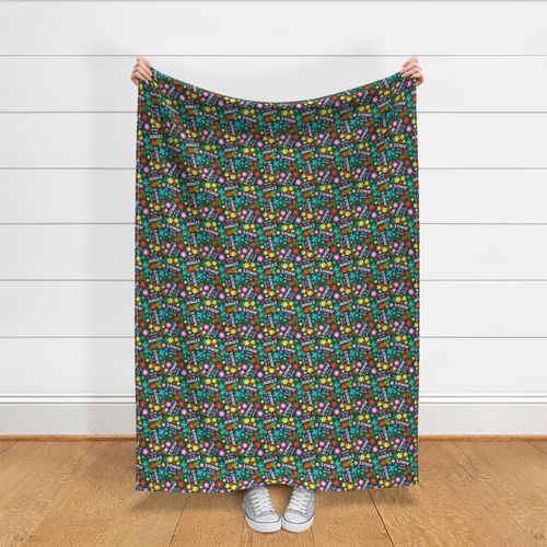 Medium Scale Welcome to the Jungle Colorful Tropical Flowers and Leaves on Navy