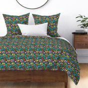Medium Scale Welcome to the Jungle Colorful Tropical Flowers and Leaves on Navy