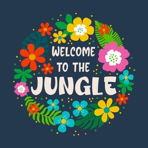 18x18 Panel Welcome to the Jungle Colorful Tropical Flowers and Leaves on Navy for Throw Pillow or Cushion Cover