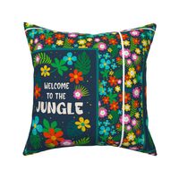 14x18 Panel Welcome to the Jungle Colorful Tropical Flowers and Leaves on Navy DIY Garden Flag Smaller Kitchen Hand Tea Towel or Wall Art
