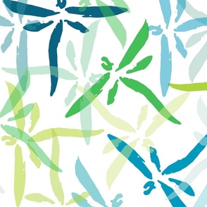 dragonflies - green and blue handdrawn wings - coastal insects fabric