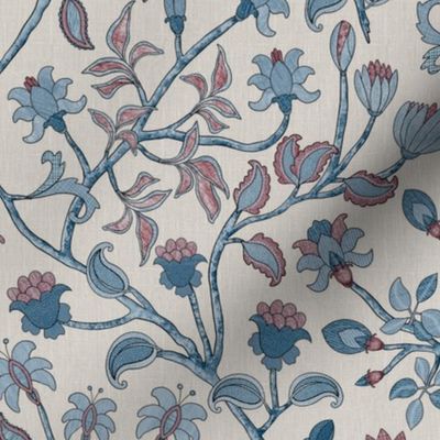 Jacobean Floral Fantasy-Small.blue.red