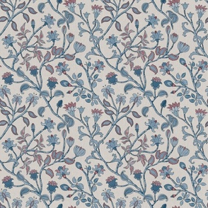 Jacobean Floral Fantasy-Small.blue.red