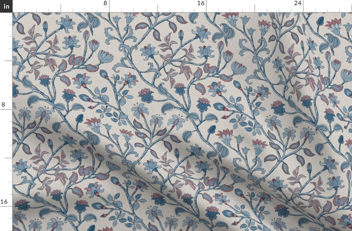 Jacobean Floral Fantasy-Small.blue.red