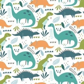 small scale dinosaurs //  orange, teal and green