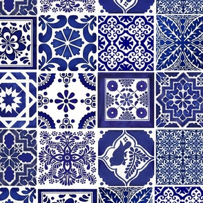 Talavera Tiles Tea Towel blue & white 