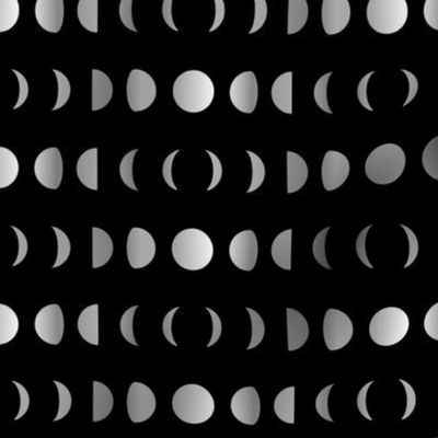 silver moon phases on black lunar celestial bodies 