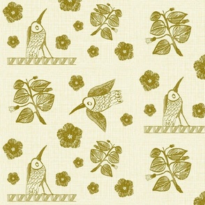 12" Sorrel'n Tody; Ivory/Olive Textured Block Print