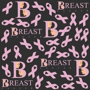   Breast cancer awareness pink ribbons and faces on black