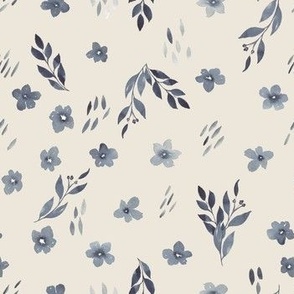 Watercolor florals in indigo on taupe flower botanical pretty