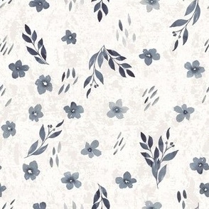 Watercolor floral in blue on taupe, neutral texture