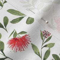 Pohutukawa Christmas Watercolor / large/ red and green Christas floral on white 