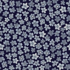 Indigo watercolour flowers on navy - small