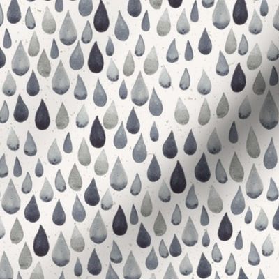 watercolor rain drop pattern in blue and paynes grey on white with textured background