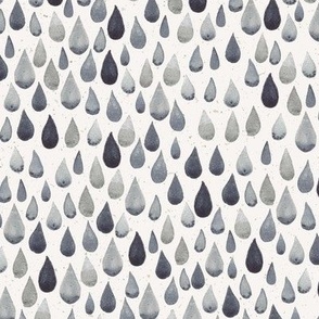 watercolor rain drop pattern in blue and paynes grey on white with textured background