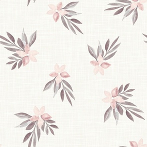 muted florals with faux linen effect- large