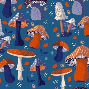 Woodland Mushrooms -Blue Orange