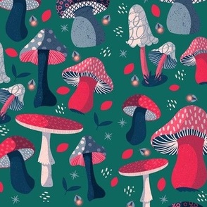 Woodland Mushrooms - Amaranth Aqua