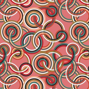 Abstract geometric pattern with intertwined multicolored circles_ seamless pattern in retro style