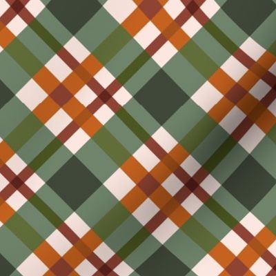 Boho diagonal plaid / medium / green, brown and tan