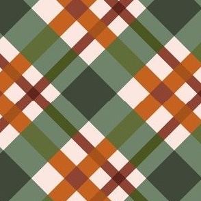 Boho diagonal plaid / medium / green, brown and tan