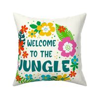 18x18 Panel Welcome to the Jungle Colorful Tropical Flowers and Leaves on Ivory for Throw Pillow or Cushion Cover