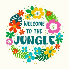 18x18 Panel Welcome to the Jungle Colorful Tropical Flowers and Leaves on Ivory for Throw Pillow or Cushion Cover