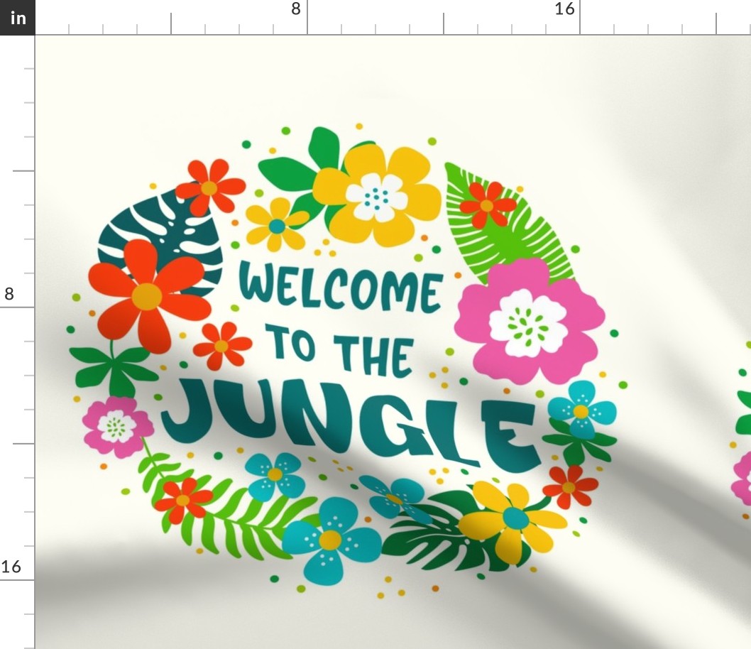 18x18 Panel Welcome to the Jungle Colorful Tropical Flowers and Leaves on Ivory for Throw Pillow or Cushion Cover