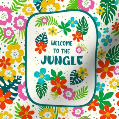  Welcome to the Jungle Colorful Tropical Flowers and Leaves on Ivory 8.25" Square Panel