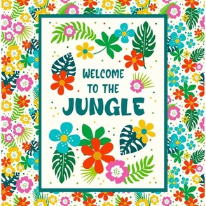 14x18 Panel Welcome to the Jungle Colorful Tropical Flowers and Leaves on Ivory DIY Garden Flag Smaller Kitchen Hand Tea Towel or Wall Art