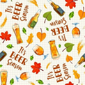 Large Scale It's Beer Season Wheat Hops Ale Fall Autumn Leaves on Ivory